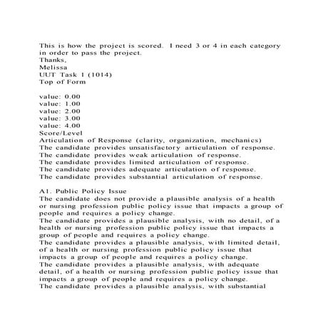 This is how the project is scored.  i need 3 or 4 in each category