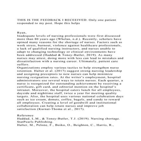 THIS IS THE FEEDBACK I RECEEIVED. Only one patient responded to my.docx