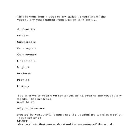 This is your fourth vocabulary quiz  It consists of the vocabulary .docx