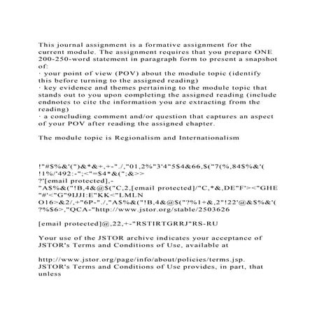 This journal assignment is a formative assignment for the current .docx