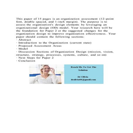 This paper of 15 pages is an organization assessment (12 point fon | DOCX