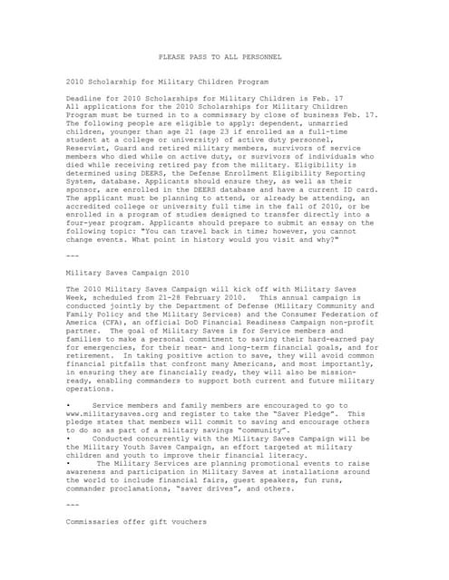 This Week In Military Community and Family Policy 05 Feb 2010 Pdf