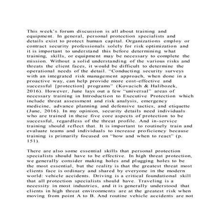 This week’s forum discussion is all about training and equipment. 