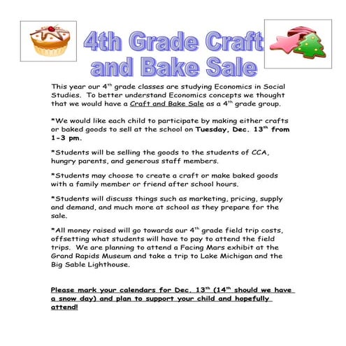 This year our 4th grade craft and bake sale