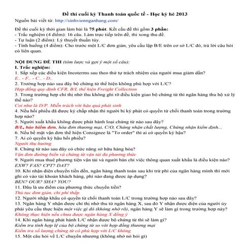 Bài tập thanh toán quốc tế