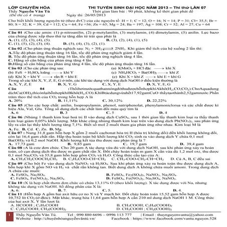 Lớp Chuyên Hóa 10, 11, 12 & LT THPT QG. Website: https://www.nguyenvantu.org/