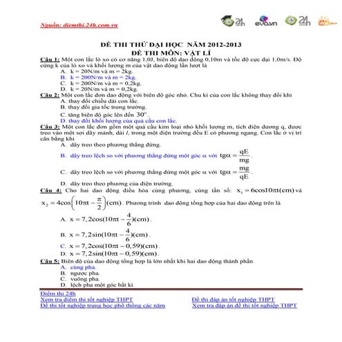 đề Thi thử đại học khối a năm 2013