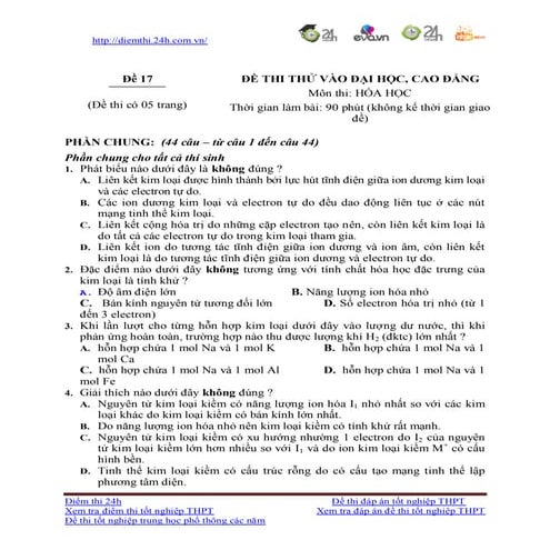 đề Thi thử đại học môn hóa khối b năm 2013