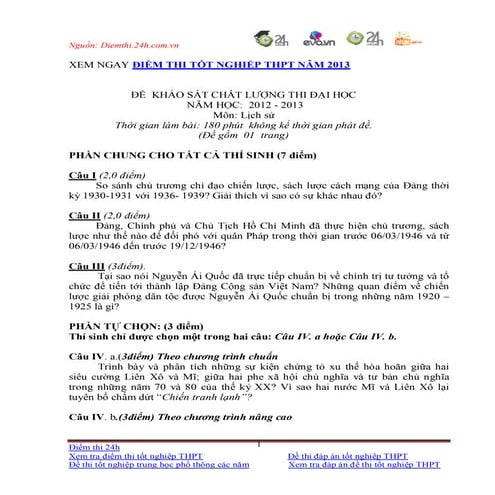 đề Thi thử đại học môn sử
