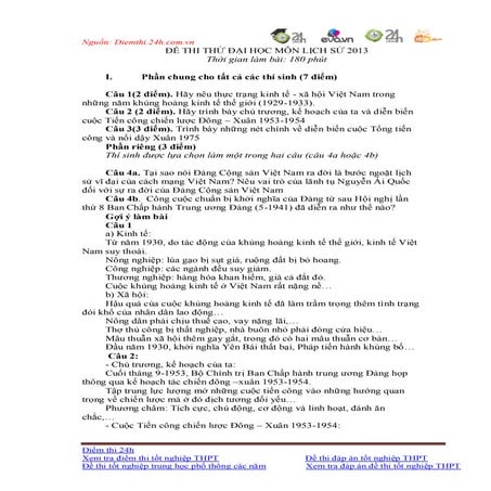 đề Thi thử đại học môn sử   2