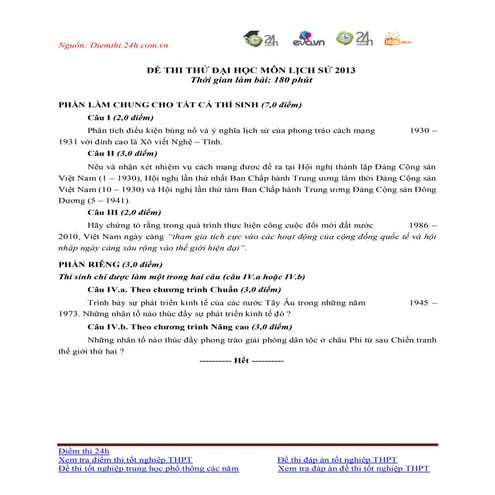 đề Thi thử đại học môn sử   3 
