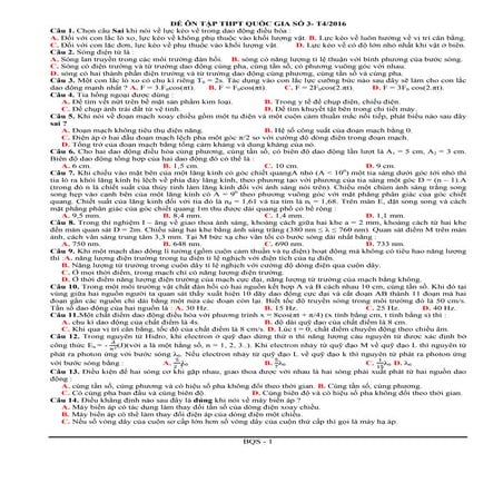 Thi thử lần 3 tháng 4 vật lí