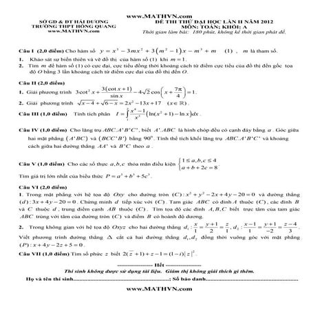 Thi thử toán hồng quang hd 2012 lần 2 k a