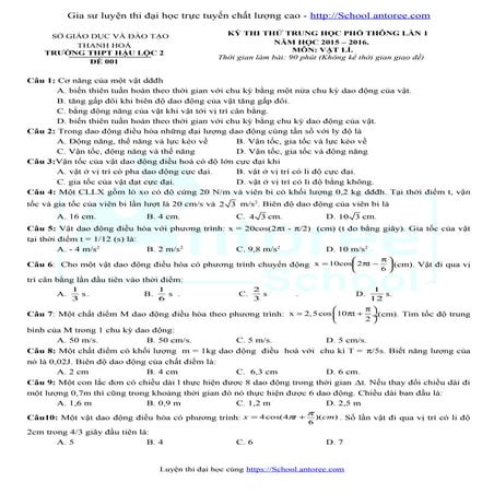 Thi thu dh lan 1 nam 2016 hau loc 2 thanh hoa