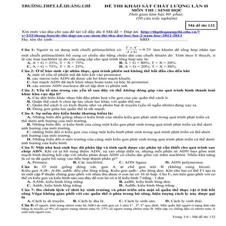 Thi thu dh mon sinh hoc 4 ma de  dap an