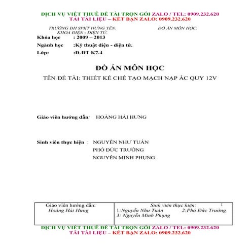 THIẾT KẾ CHẾ TẠO MẠCH NẠP ẮC QUY 12V.doc