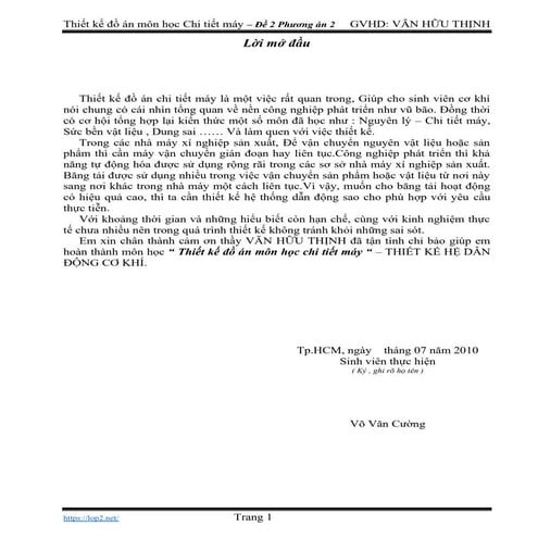 Thiết kế hệ dẫn động cơ khí - Võ Văn Cường