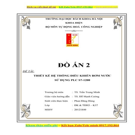 Thiết kế hệ thống điều khiển bơm nước mức nước sử dụng plc s7-1200.docx