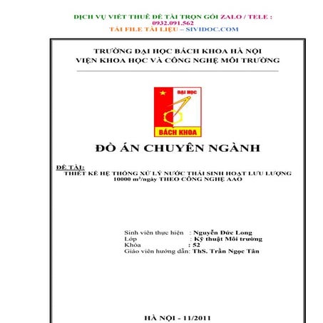 Thiết kế hệ thống xử lý nước thải sinh hoạt lưu lượng 10000 m3ngày theo công ...