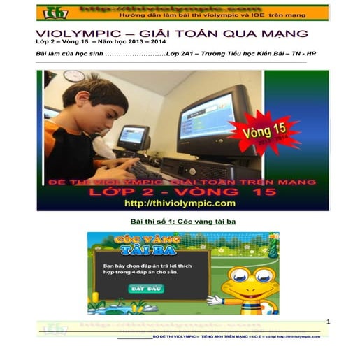 Thiviolympic  giai toan tren mang lop 2- 2013 - vong 15