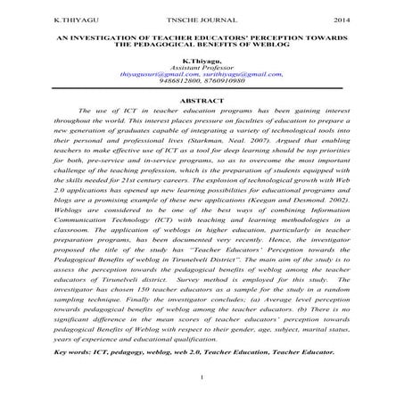 AN INVESTIGATION OF TEACHER EDUCATORS’ PERCEPTION TOWARDS THE PEDAGOGICAL BEN...