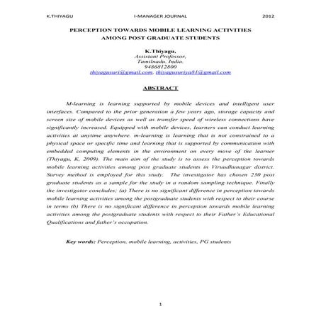 PERCEPTION TOWARDS MOBILE LEARNING ACTIVITIES AMONG POST GRADUATE STUDENTS