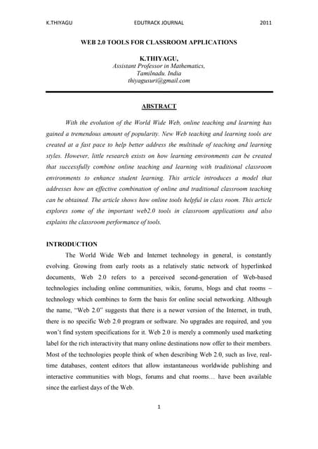 WEB 2.0 TOOLS FOR CLASSROOM APPLICA...