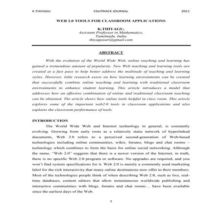 WEB 2.0 TOOLS FOR CLASSROOM APPLICATIONS