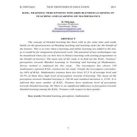B.ED., TRAINEES’ PERCEPTIONS TOWARDS BLENDED LEARNING IN TEACHING AND LEARNIN...