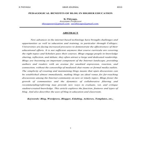 PEDAGOGICAL BENEFITS OF BLOG IN HIGHER EDUCATION