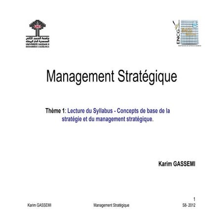 Thème 1 les concepts fondamentaux du management stratégique