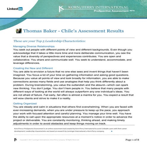 Thomas Baker Leadership Assessment: Envision The Future | PDF