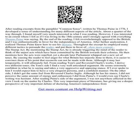 Thomas Paine Common Sense Essay | PDF