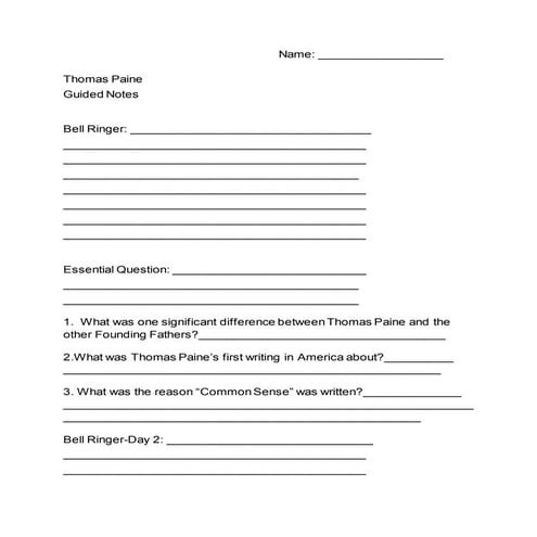Thomas Paine Guided Notes | PDF