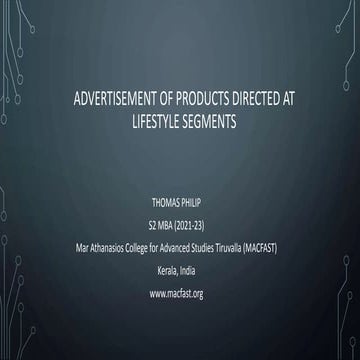 Advertisement Of Products Directed At Lifestyle Segments