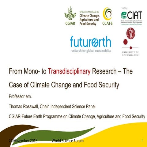 Presentation by Thomas Rosswall 2013 Future Earth 