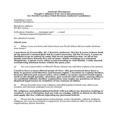 Mark Davis 2014 PA-PAC Questionnaire | PDF