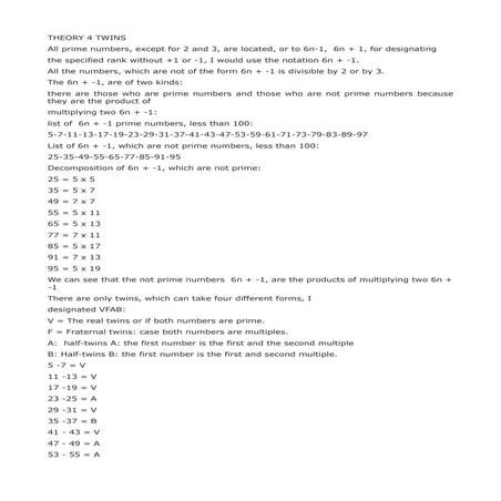 Théory of 4 twins, distribution of prime numbers 