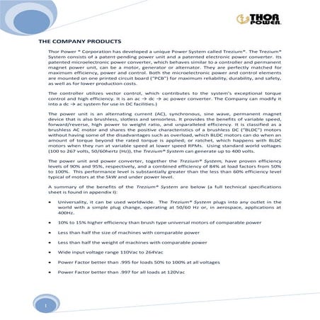 Thor power, technical summary, 1210