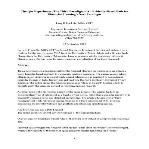 Thought Experiment The Third Paradigm – An Evidence-Based Path for Financial ...