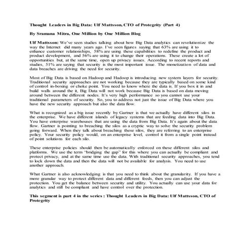 Thought leaders in big data   ulf mattsson, cto of protegrity (part 4)