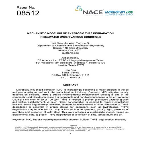 (THPS BIOCIDE BASE ) moniotoring in sea water