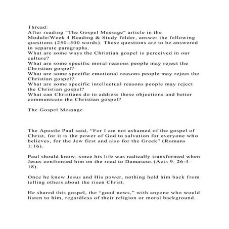 ThreadAfter reading The Gospel Message article in the ModuleWe.docx
