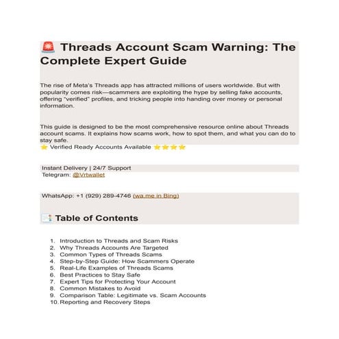 Comprehensive Expert Guide to Avoiding Threads Account Scams | PDF