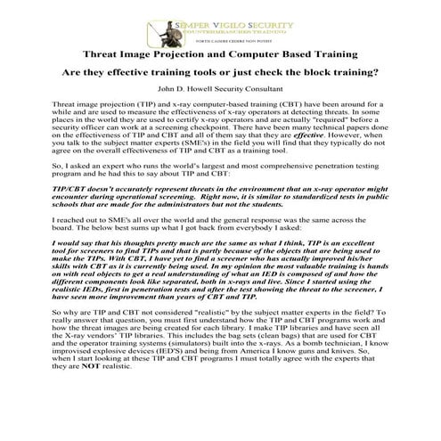 Threat image projection (TIP) and computer based training (CBT) viable ...