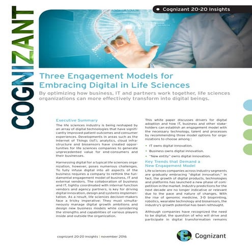 Three Engagement Models for Embracing Digital in Life Sciences