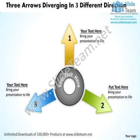 Three arrows diverging 3 different direction circular flow process power poin...