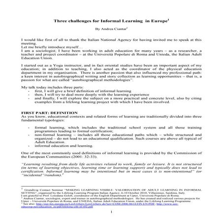 Three challenges for informal learning  in europe 2