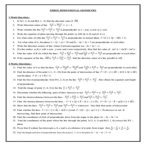 Three dimensional geometry
