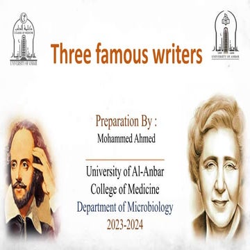 Three famous writers (William Shakespeare ) (Agatha Christie ) (Ahmed Shawqi)